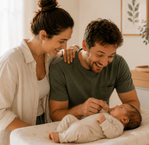 Parents interacting with their young baby Parents interacting with their young baby